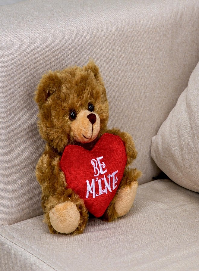 Plushland دب موكا هارت محشو من بلشلاند - كن لي - لعبة دب قطيفة للأطفال والكبار - وسادة قلب مطرزة - بني - 6 بوصات - Image 4